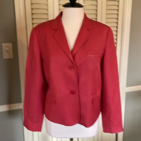 Talbots Women's Blazer Size 14 Linen Silk Red Buttoned Dress Coat. - Picture 7 of 8
